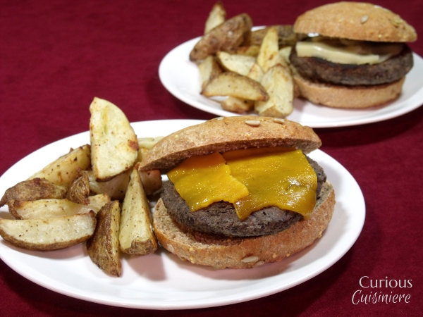 Chipotle Black Bean Burgers with Baked Garlic Home Fries via Curious Cuisiniere