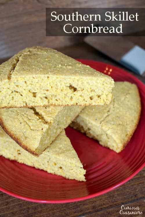 If you love a light sweet, crisp-edged, robust cornbread where you can really taste the corn, this recipe for Southern Skillet Cornbread is for you! | www.curiouscuisiniere.com 