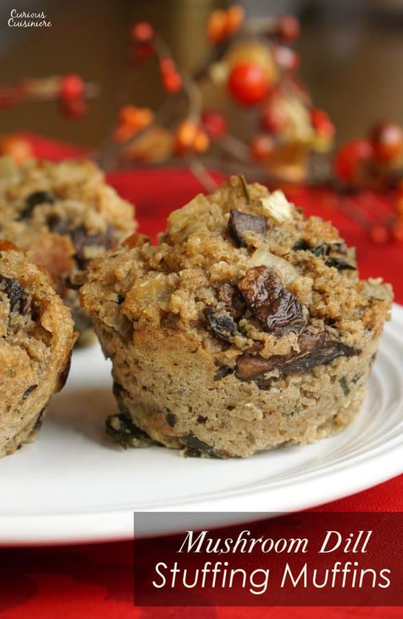 Everyone know the crispy part is the best part of the stuffing. With our Dill and Mushroom Stuffing Muffins (or 'stuffins') everyone gets their share of the crispy mushroom stuffing goodness. | www.CuriousCuisiniere.com