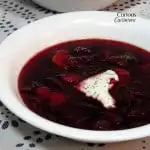Bright red, classic Polish beet soup. 