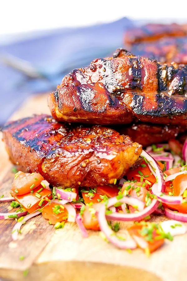 Country style rib marinade on pork ribs, stacked