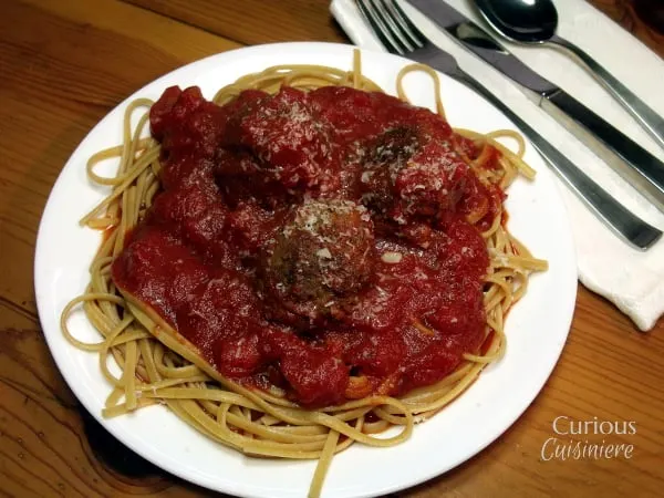 Spaghetti with Homemade Meatballs from Curious Cuisiniere