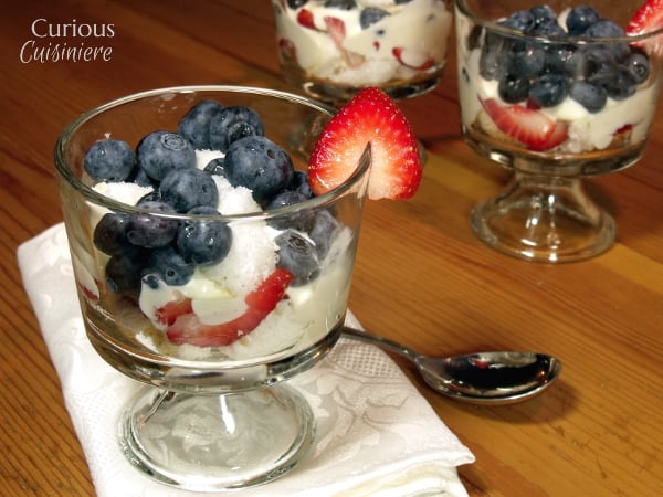 Individual Red White and Blue Trifles With Summer Berries and Ice Cream from Curious Cuisiniere