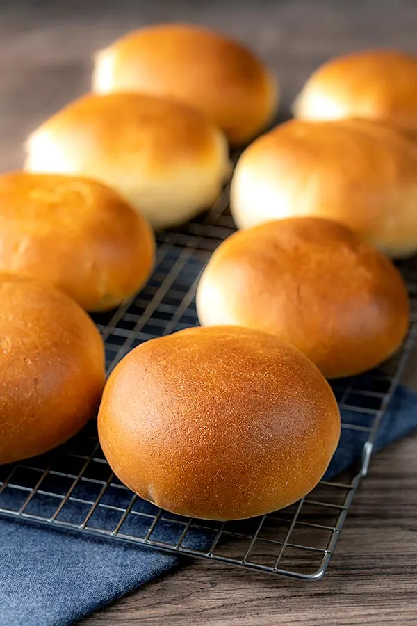 Bierocks (German Stuffed Rolls) on a cooling rack