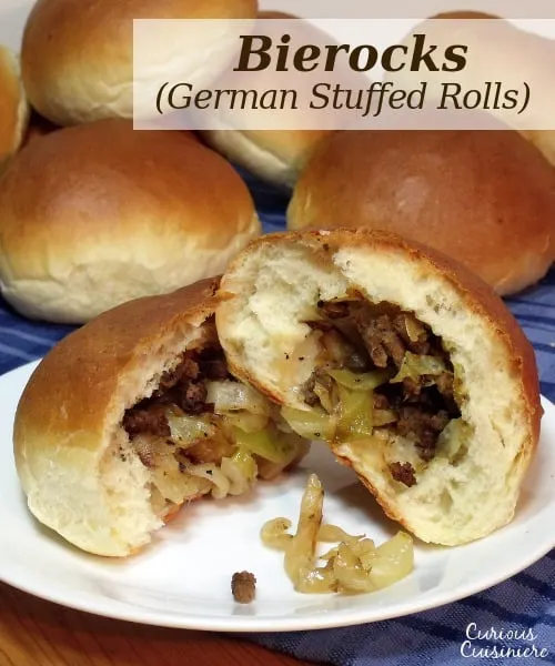 The flavorful beef and cabbage stuffed in a fluffy roll makes German Bierocks the perfect hand-held food to go along with your Oktoberfest beer. | www.CuriousCuisiniere.com