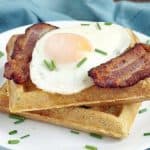 Cornmeal Herb Waffles with Fried Eggs and Bacon