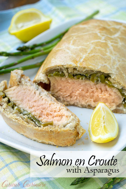 Our Salmon en Croute recipe brings salmon together with flaky pastry and asparagus. Lemon and rosemary give an extra burst of spring flavor to this dish! | www.CuriousCuisiniere.com