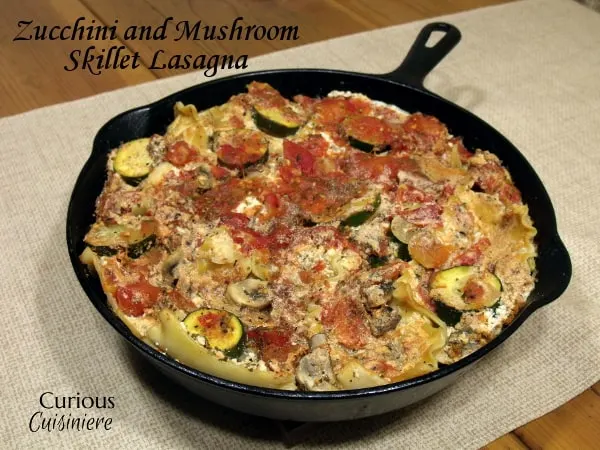 Our Skillet Zucchini Mushroom Lasagna is an easy, vegetarian lasagna that doesn't require all the mystery and time of oven baking. | Curious Cuisiniere