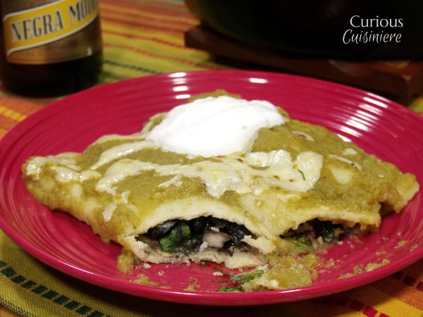 Green Chili and Spinach Skillet Enchiladas from Curious Cuisiniere