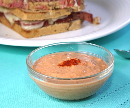 Our homemade Russian Dressing is tangy, slightly spicy, and seriously addicting! It's the perfect sauce for a Reuben Sandwich and more!| CuriousCuisiniere