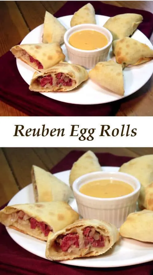 All the sandwich flavor in a little hand-held bundle, these Baked Reuben Egg Rolls are the perfect recipe for St. Patrick's day and beyond! | www.CuriousCuisiniere.com