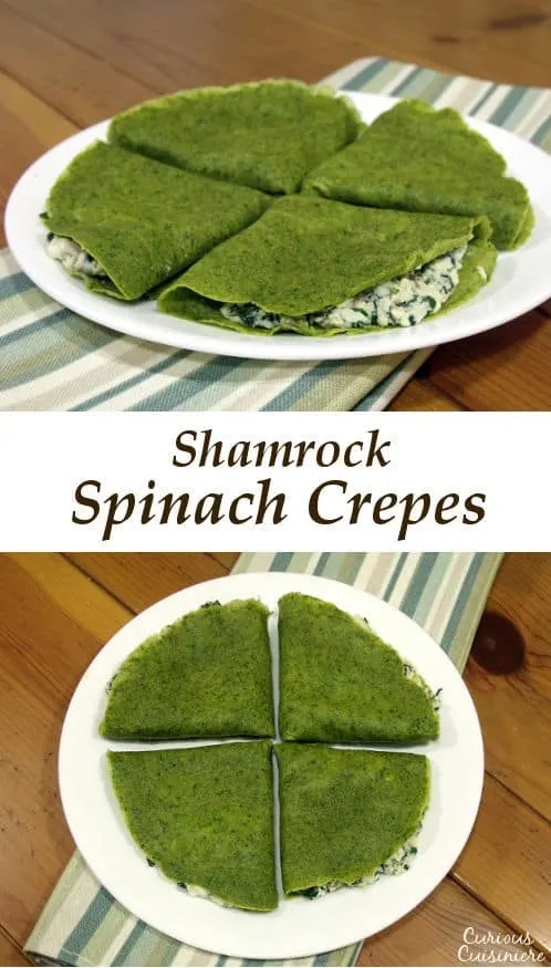 Celebrate St. Patrick's Day with these fun, naturally dyed Spinach Crepes. They're great for breakfast or dinner! | www.CuriousCuisiniere.com 