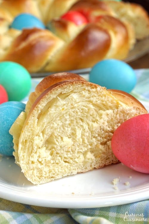 This light and eggy Italian Easter Bread, Pane di Pasqua, is slightly sweet and bursting the with flavors of citrus and anise.  | www.CuriousCuisiniere.com