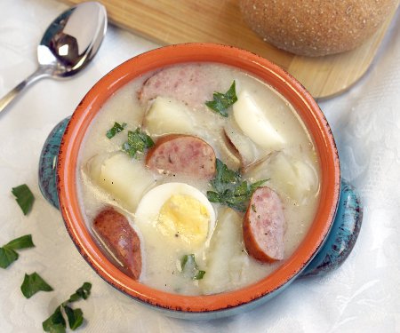 White Borscht is a tasty Polish Easter soup that is full of ingredients carrying religious symbolism. | www.CuriousCuisiniere.com