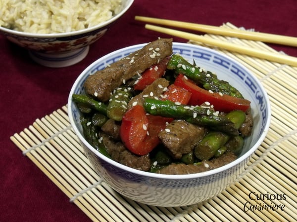 Beef and Asparagus Stir Fry with Homemade Hoisin Sauce from Curious Cuisiniere