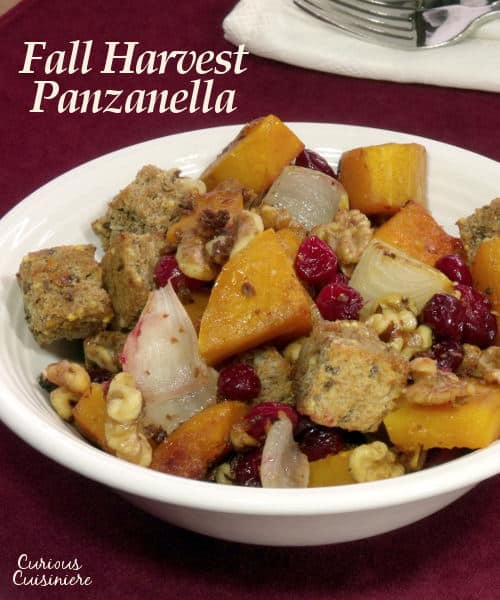 Roasted butternut squash and nutty grain bread make this spin on a Tuscan Panzanella a carnival of fall harvest flavors. | www.curiouscuisiniere.com