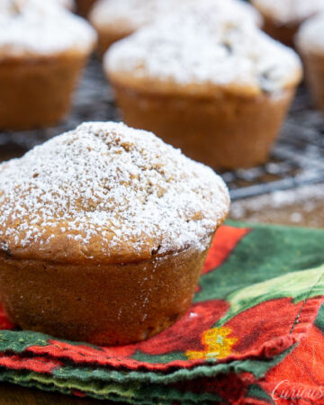 Mincemeat Muffin (Christmas Muffin) topped with powdered sugar