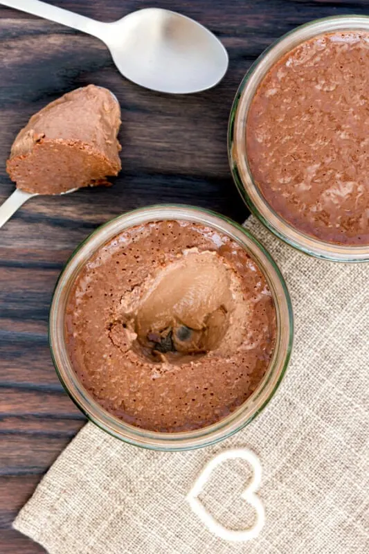 Chocolate Pots de creme with a bite taken out