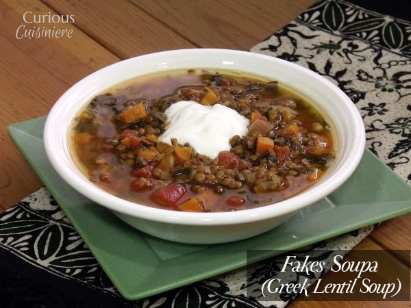 Fakes Soupa (Greek Lentil Soup) from Curious Cuisiniere