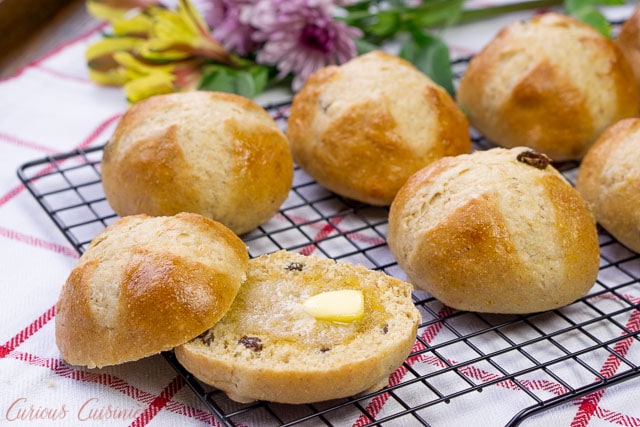 British Hot Cross Buns with butter