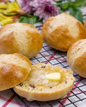 British Hot Cross Buns with butter