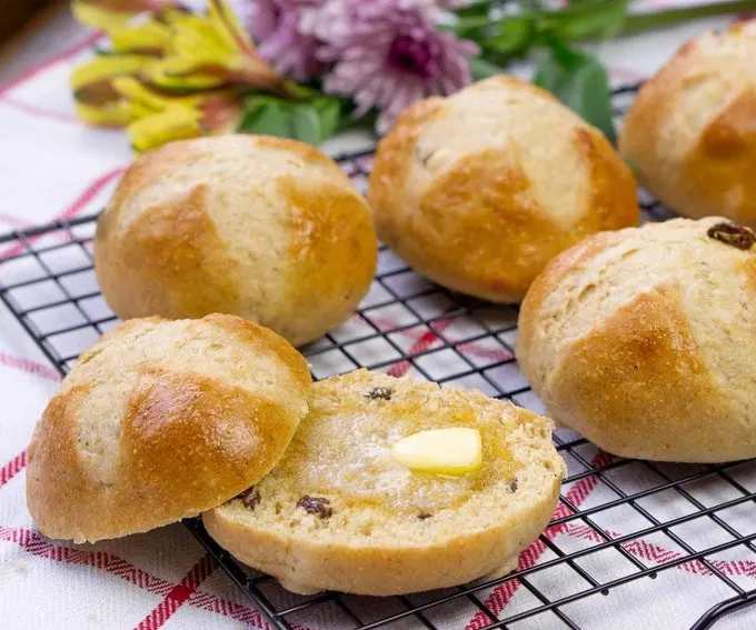British Hot Cross Buns with butter