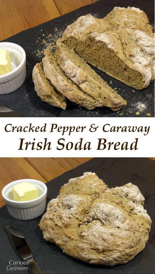 This Cracked Pepper Caraway Irish Soda Bread recipe creates a savory Irish soda bread that is quick to make and perfect for pairing with a hearty stew. | Curious Cuisiniere