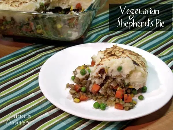 A hearty and flavorful take on an Irish classic, this Vegetarian Shepherd’s Pie is filled with lentils and other vegetables rather than beef or lamb. | www.CuriousCuisiniere.com