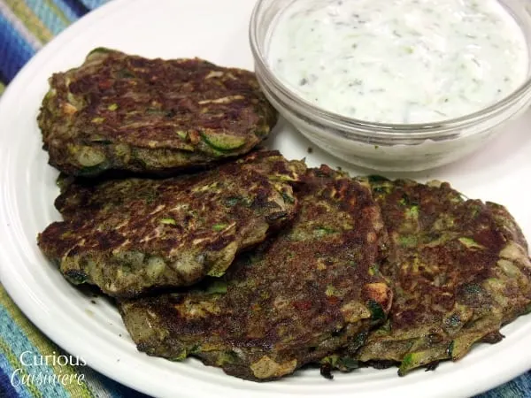 Turkish Zucchini Fritters with Yogurt Cacik from Curious Cuisiniere