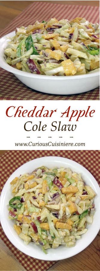 Smooth, sharp cheddar meets sweet, crisp apples in this flavor-explosion Cheddar Apple Slaw that is sure to be the star of your next cookout or game day party. | www.CuriousCuisiniere.com