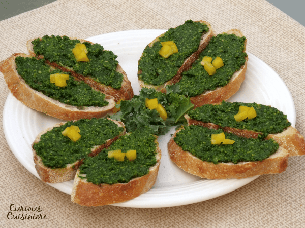 Kale Pesto Crostini | Curious Cuisiniere