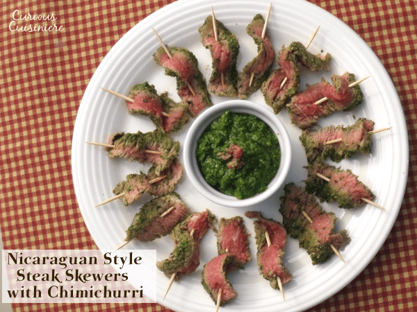 These Nicaraguan style Grilled Chimichurri Steak Skewers are the perfect appetizer for a summer party. |www.CuriousCuisiniere.com