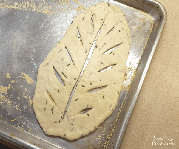 Flat, crusty Fougasse bread from the south of France is perfect for an appetizer or as an accompaniment to a summer meal. | www.CuriousCuisiniere.com