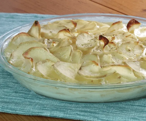 A creamy potato bake that makes for the perfect, elegant, and easy side dish to any holiday meal. 