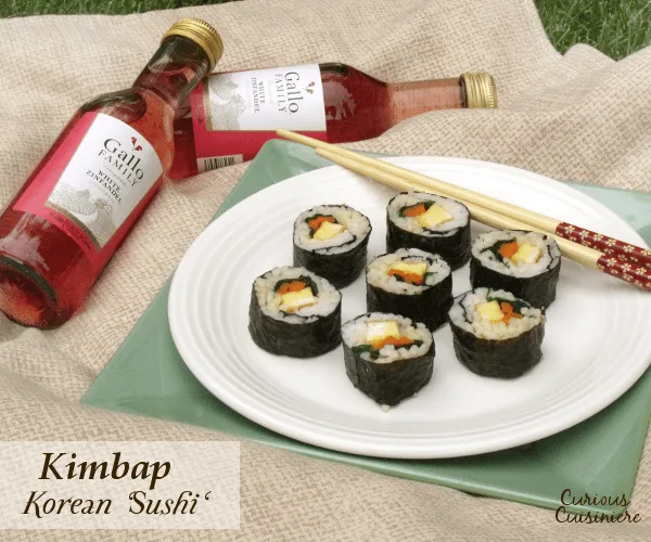 Similar in style to Japanese sushi, Korean Kimbap has a mildly nutty flavor and are packed with veggies, eggs, even cooked meats. They are perfect to pack along for a summer picnic! #SundaySupper