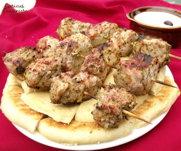 Grilled pork marinated in lemon, garlic, and oregano. Perfect served with soft pita and creamy tzatziki for a fun Greek meal!