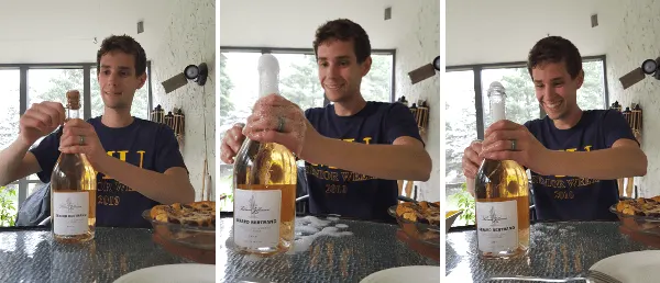 Tim popping the bubbly