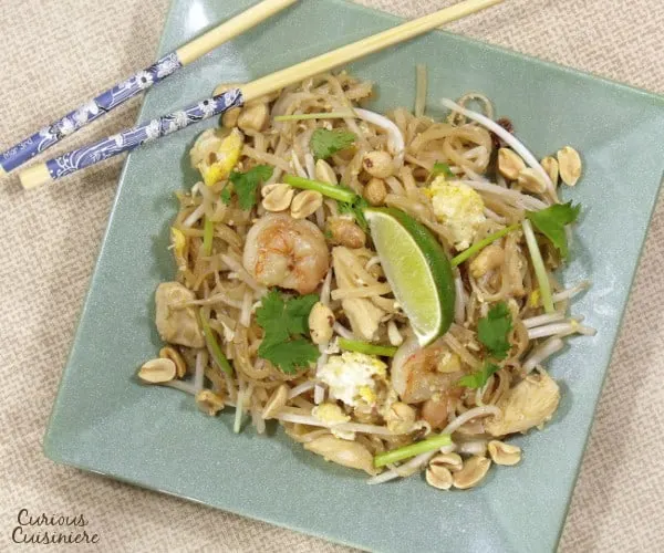 These quick and easy stir fried noodles are bursting with shrimp, chicken, bean sprouts, and eggs.