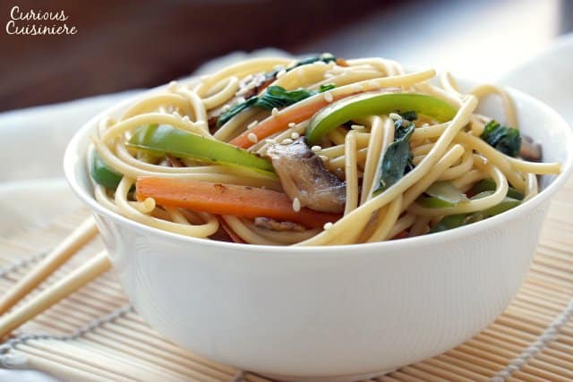 Lo Mein is a classic Chinese takeout noodle dish that is quick and easy to make at home. This homemade vegetable lo mein is even more flavorful and definitely healthier than takeout! | www.CuriousCuisiniere.com