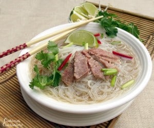Spiced beef broth, rice noodles, and thin slices of beef come together in this comforting Asian dish.