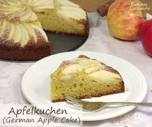 Fluffy and buttery cake topped with apples slices, Apfelkuchen, or German Apple Cake, is a perfect fall dessert. | www.curiouscuisiniere.com