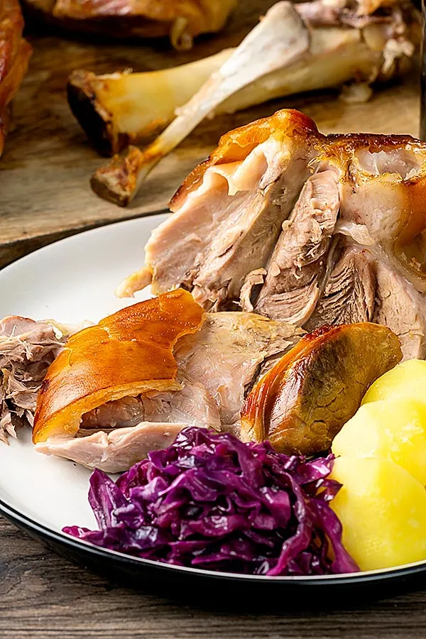 Schweinshaxe (German Roast Pork Knuckle) shredded pork