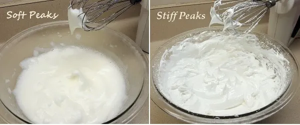 Easily tell the difference between sot peaks and stiff peaks when you whip egg whites. | www.curiouscuisiniere.com