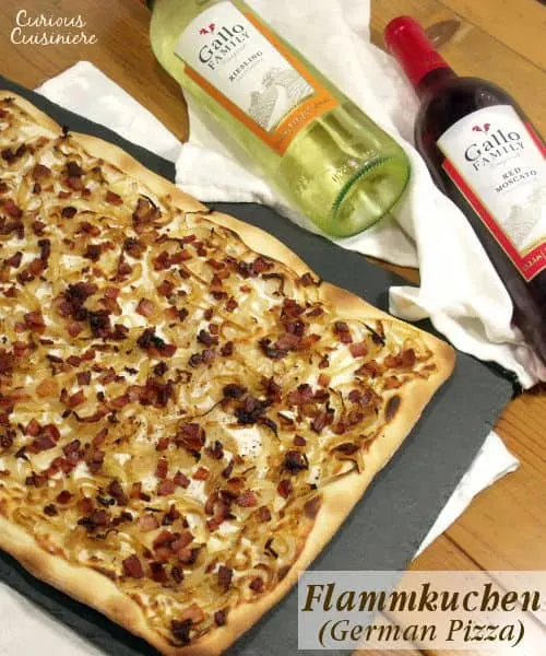 Bacon, caramelized onions, and a creamy base make up Flammkuchen, this classic German pizza, all on top of a cracker-thin, crispy crust. | www.curiouscuisiniere.com
