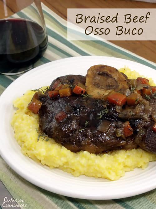 Fall apart, tender, wine-braised Beef Osso Buco pairs perfectly with a juicy and robust Merlot wine, making for a comforting and elegant dinner recipe. | www.curiouscuisiniere.com