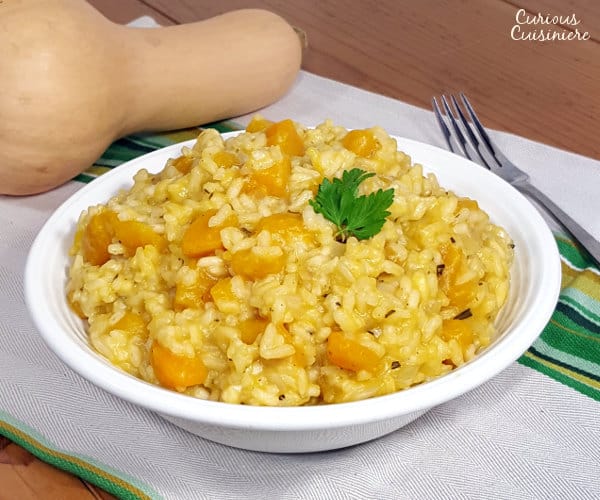 This creamy squash risotto, Risotto alla Zucca, gets a slight sweetness from butternut squash. It's the perfect recipe for a warming fall dinner! | www.CuriousCuisiniere.com