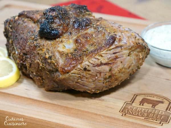 A bright and savory marinade infuses this sirloin tip roast with robust Greek flavors, creating a unique recipe, perfect for a holiday roast or any special occasion. | www.curiouscuisiniere.com