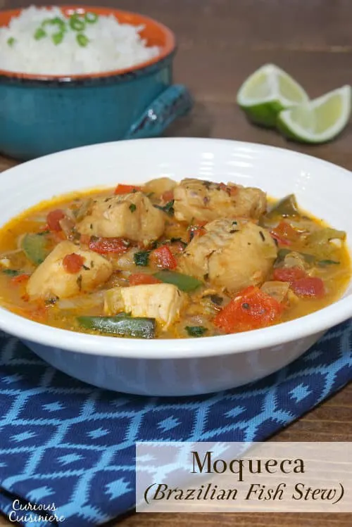A light and tropical fish stew, Moqueca brings coconut milk and citrus together in a tasty Brazilian dinner recipe. | www.CuriousCuisiniere