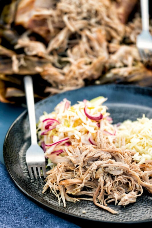 Hawaiian Kalua pork plate with rice and cabbage