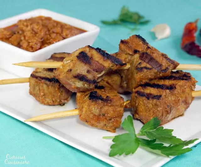 Pinchos Morunos Spanish Pork Skewers with Mojo Picon | Curious Cuisiniere